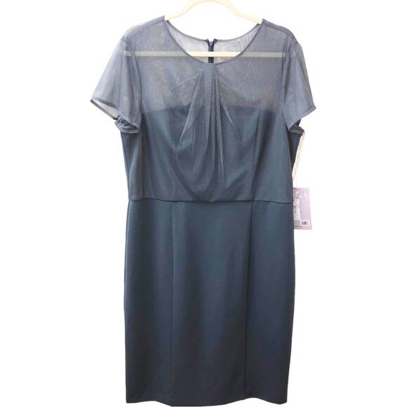JS Collections Slate Blue Short Sleeve Illusion Cocktail Dress 16 NWT - Picture 4 of 12